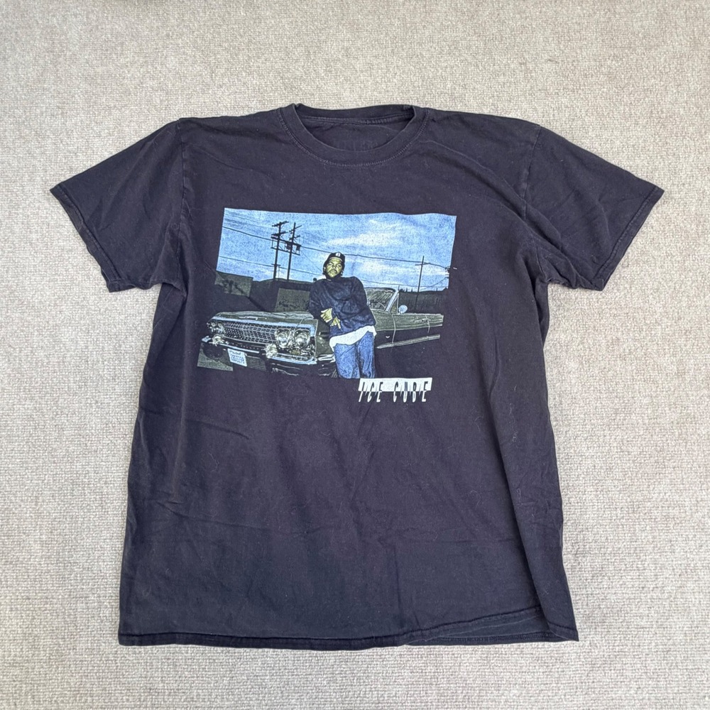 Ice Cube Graphic T-Shirt Mens Black Short Sleeve Hip Hop Rap Tee Lowrider Car